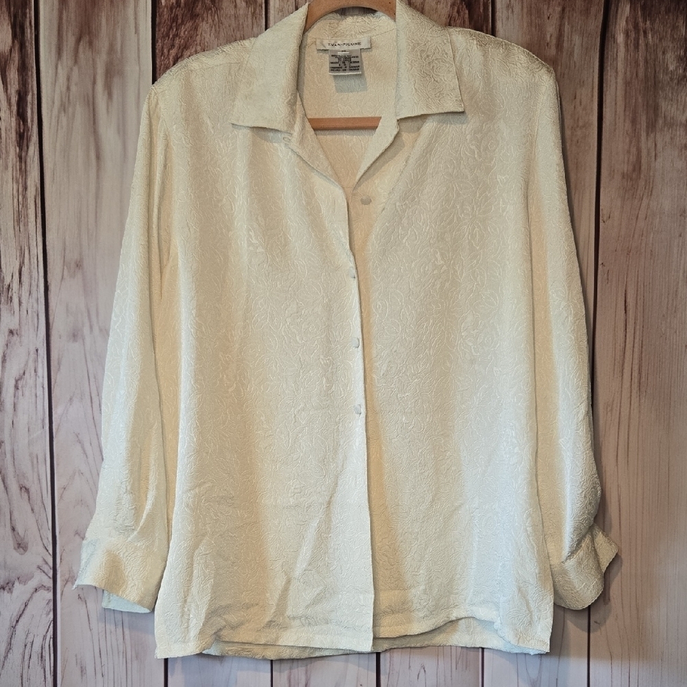 Evan Picone Vintage Ivory Button Down Shirt With Shoulder Pads Size 10